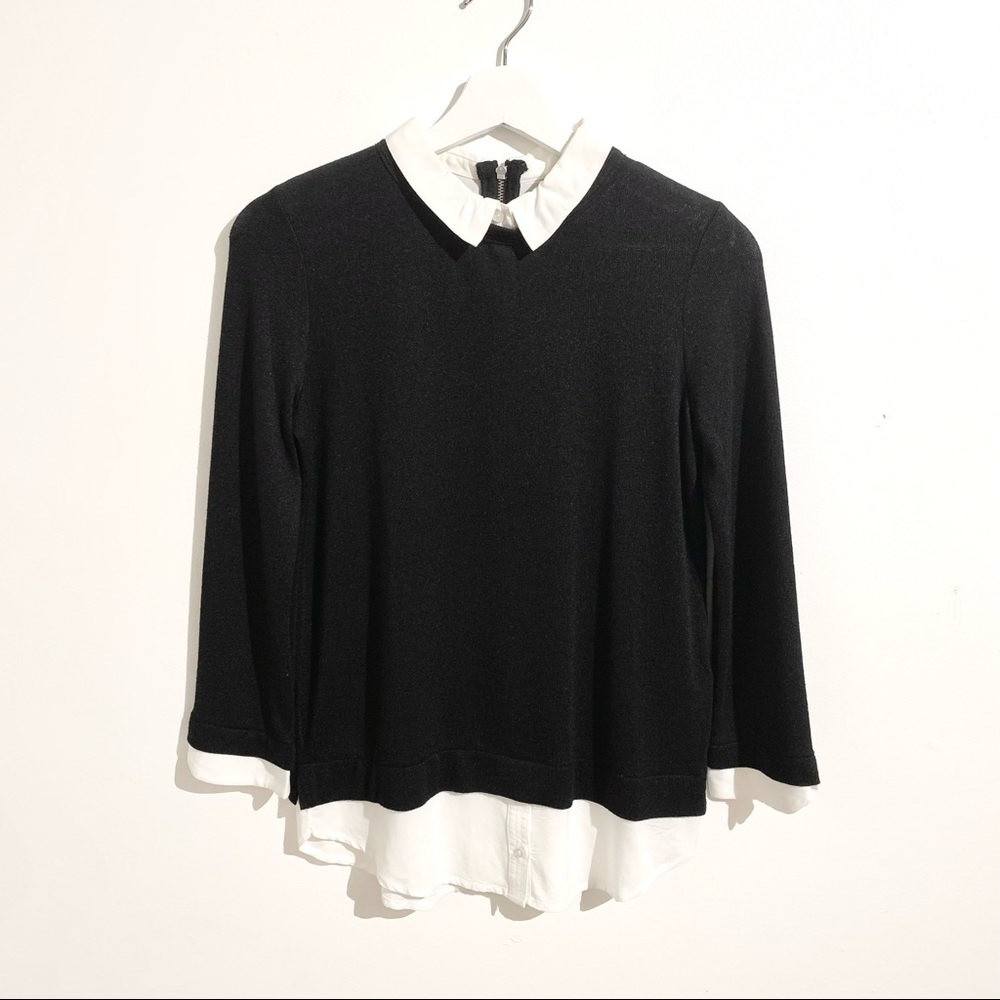 TWIK by Simons Black Top with cropped sleeves and integrated shirt
